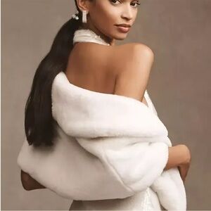 Anthropologie White Faux Fur Cape New with Tags